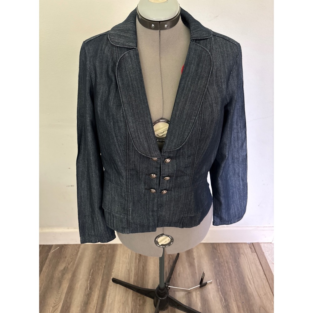Baccini Denim Blazer Women Large Blue Excellent Peplum Button Front Jacket